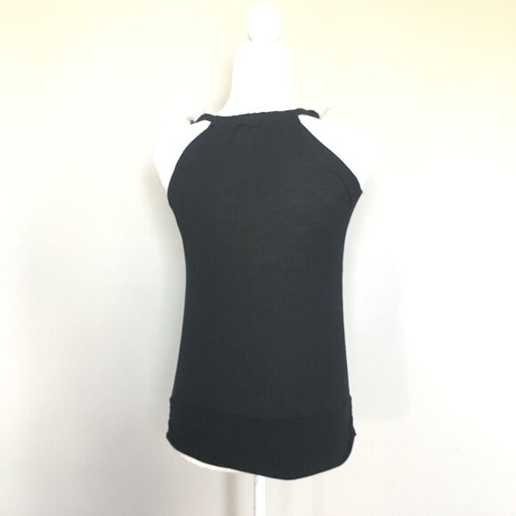 B Sharp USA Sz Small Black Loose Tank Top Blouse Ruffle Beaded Halter Neck - Picture 3 of 12